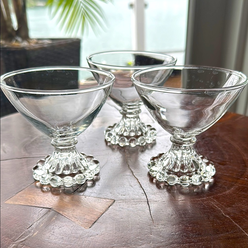 3 Anchor Hocking Berwick Boopie Bubble Footed Champagne Dessert Glasses
